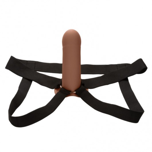 Коричневый фаллопротез из силикона Extension with Harness - 15,75 см. - California Exotic Novelties - купить с доставкой в Энгельсе