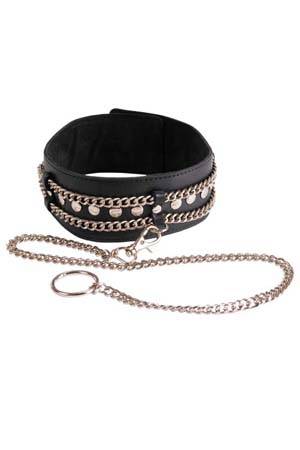 Чёрный ошейник с цепочками и поводком - Sitabella - купить с доставкой в Энгельсе