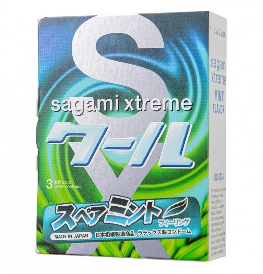 Презервативы Sagami Xtreme Mint с ароматом мяты - 3 шт. - Sagami - купить с доставкой в Энгельсе