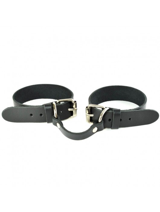 Черные кожаные наручники со съемной красной опушкой - Sitabella - купить с доставкой в Энгельсе
