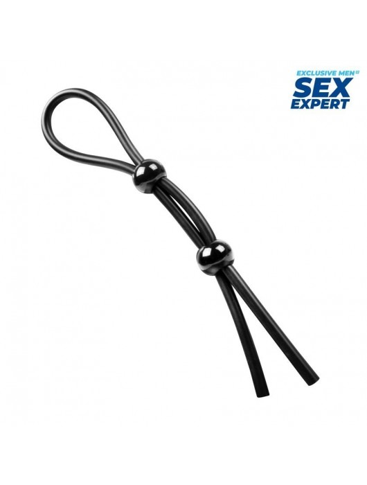 Черное силиконовое лассо с двумя шариками для утяжки - Sex Expert - в Энгельсе купить с доставкой
