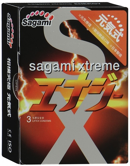 Презервативы Sagami Xtreme ENERGY с ароматом энергетика - 3 шт. - Sagami - купить с доставкой в Энгельсе