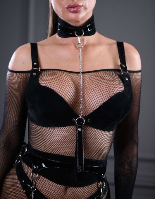 Стильный замшевый ошейник с поводком Sex Game - БДСМ Арсенал - купить с доставкой в Энгельсе