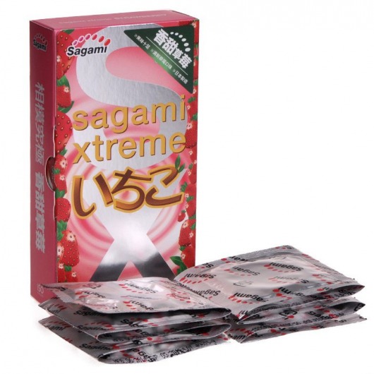 Презервативы Sagami Xtreme Strawberry c ароматом клубники - 10 шт. - Sagami - купить с доставкой в Энгельсе