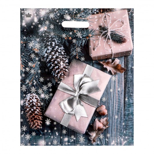 Новогодний пакет с принтом в виде подарков и вырубной ручкой (45х38 см) - Сима-Ленд - купить с доставкой в Энгельсе