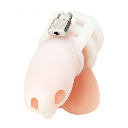 Белая клетка для пениса Silicone Small 2 in Cock Cage With Ball Divider - BlueLine - купить с доставкой в Энгельсе