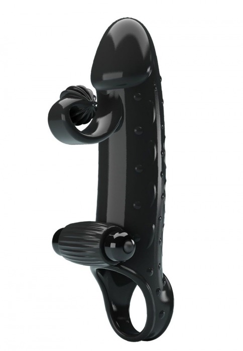 Черная вибронасадка на пенис с подхватом мошонки - 20 см. - Baile - в Энгельсе купить с доставкой