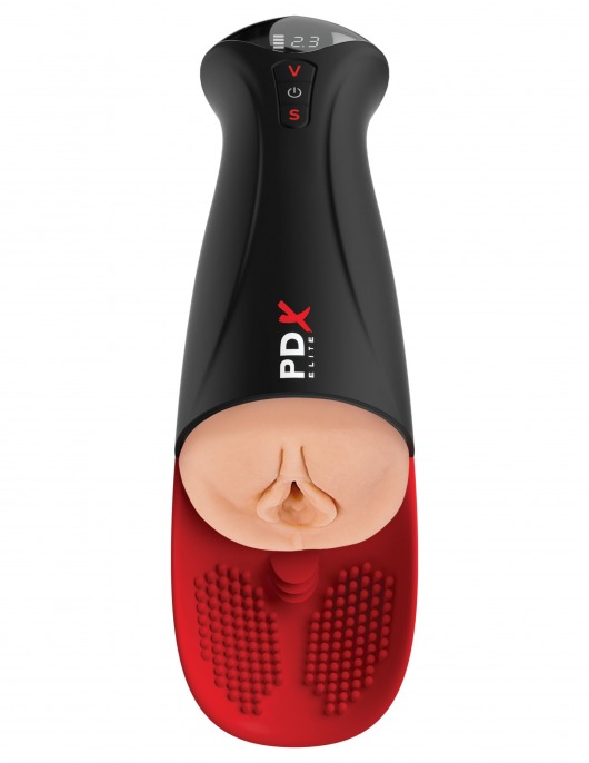 Телесный мастурбатор-вагина в черной колбе с вибрацией Fuck-O-Matic Pro XL - Pipedream - в Энгельсе купить с доставкой