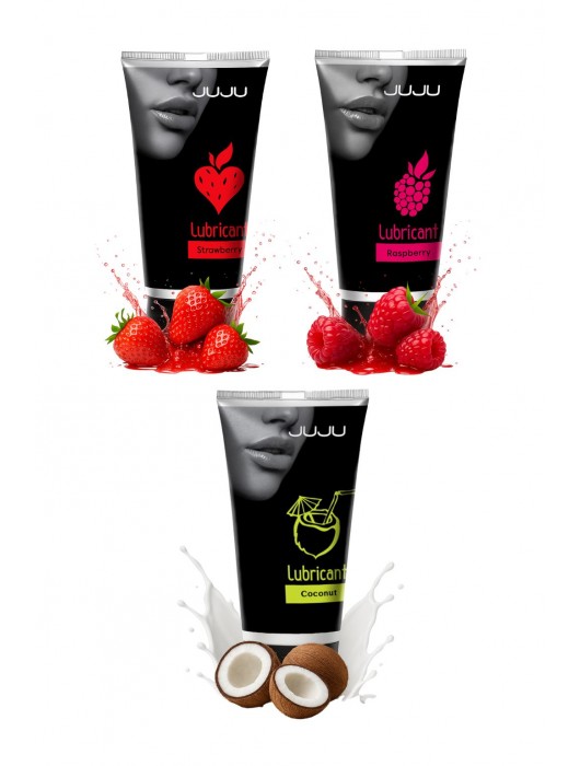 Набор из 3 съедобных лубрикантов JUJU (клубника, малина, кокос) - JuJu - купить с доставкой в Энгельсе