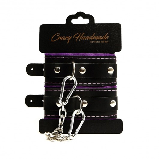 Черно-фиолетовые скругленные наручники с мягкой подкладкой - Crazy Handmade - купить с доставкой в Энгельсе
