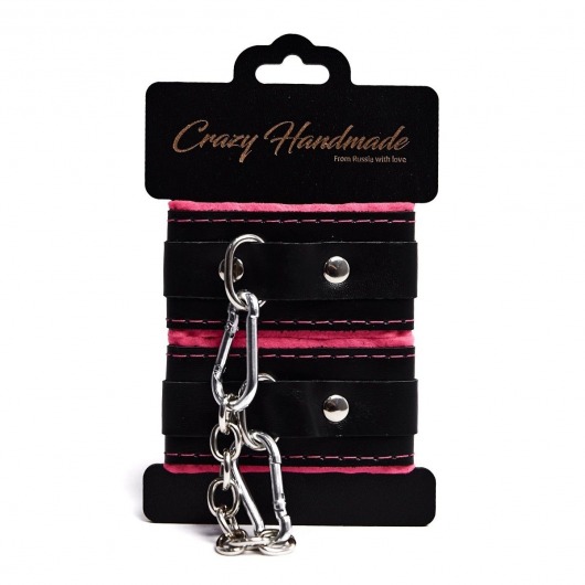 Черно-розовые скругленные наручники с мягкой подкладкой - Crazy Handmade - купить с доставкой в Энгельсе