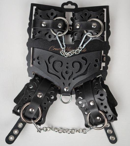 Черный ажурный кожаный набор фиксаций - Crazy Handmade - купить с доставкой в Энгельсе