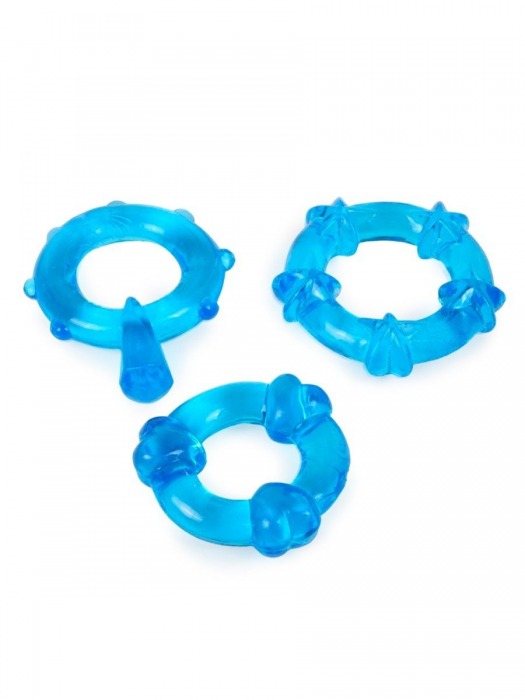 Набор из 3 синих эрекционных колец с различным рельефом - Erowoman-Eroman - в Энгельсе купить с доставкой
