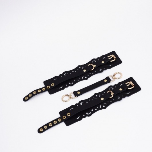 Черный кожаные оковы с узорами и золотистой фурнитурой - Crazy Handmade - купить с доставкой в Энгельсе