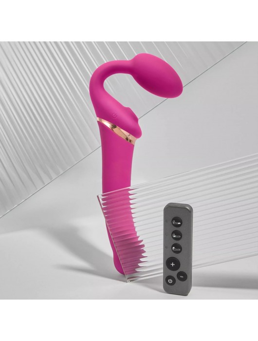 Ярко-розовый безремневой страпон Multi Orgasm Bendable Strap-On size XL с клиторальной стимуляцией - Strap-on-me - купить с доставкой в Энгельсе