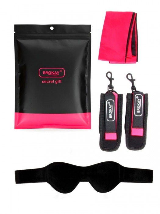 Черно-розовый эротический набор: маска, наручники и повязка - Erokay - купить с доставкой в Энгельсе