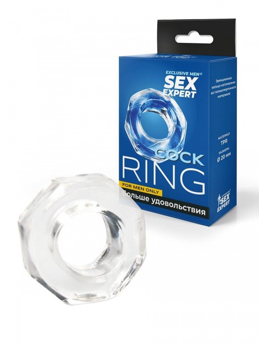 Прозрачное эрекционное кольцо в форме гайки - Sex Expert - в Энгельсе купить с доставкой