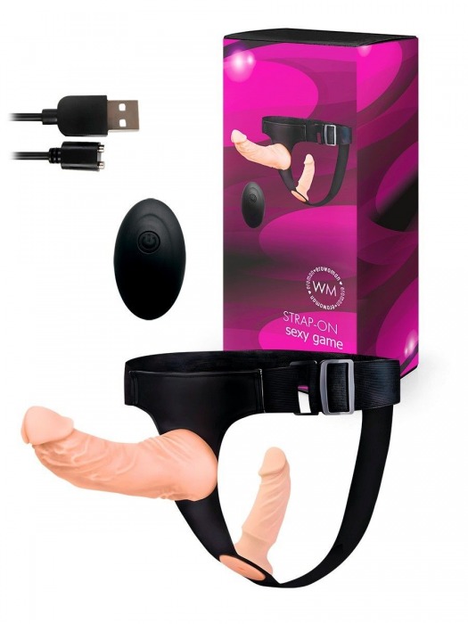 Женский страпон с 2 насадками, вибрацией и пультом ДУ - Erowoman-Eroman - купить с доставкой в Энгельсе