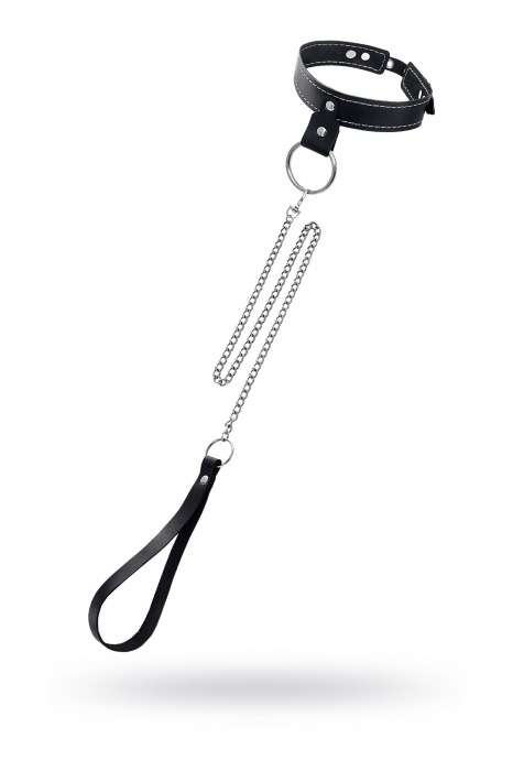 Черный узкий однослойный ошейник с серебристым поводком-цепочкой - Pecado - купить с доставкой в Энгельсе