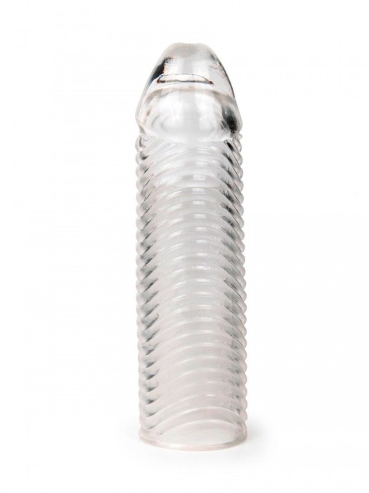 Прозрачная закрытая насадка на пенис с ребрышками - 16 см. - Sex Expert - в Энгельсе купить с доставкой