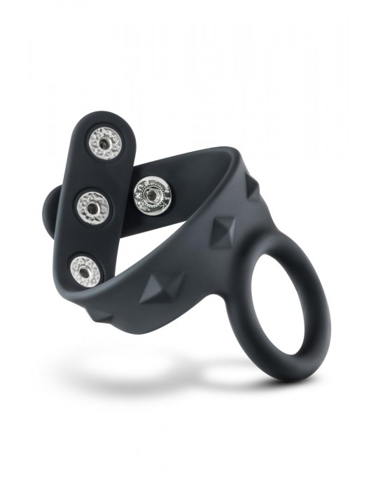 Черное эрекционное кольцо с подхватом мошонки на кнопках VS6 - Blush Novelties - в Энгельсе купить с доставкой