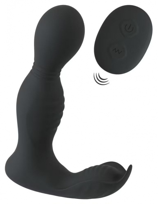 Черная анальная пробка с вибрацией, вращением и пультом ДУ RC Butt Plug with 2 Functions - Orion - в Энгельсе купить с доставкой