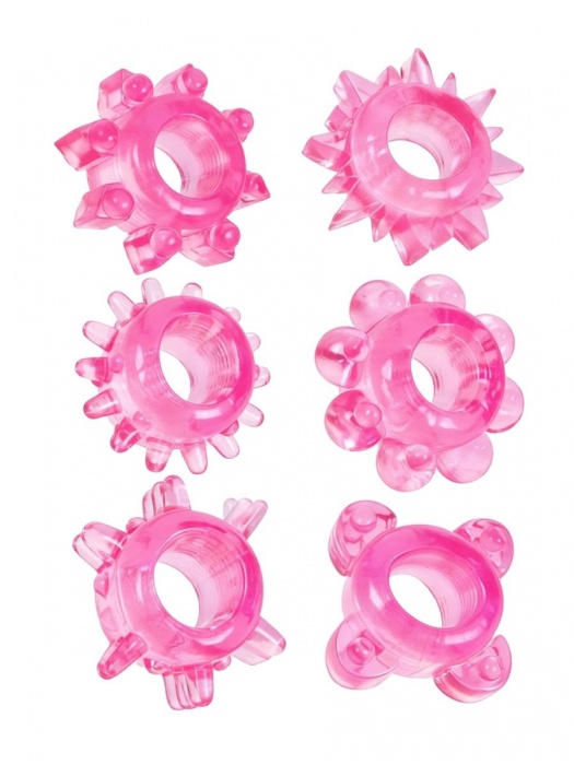 Набор из 6 розовых эрекционных колец с различным рельефом - Erowoman-Eroman - в Энгельсе купить с доставкой