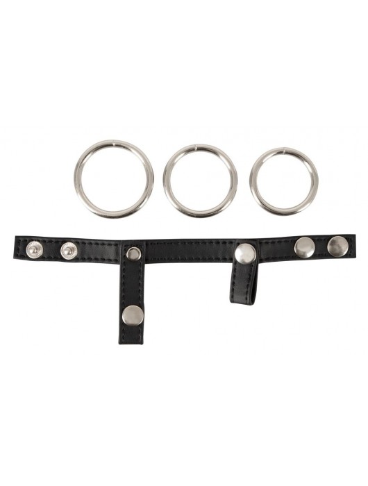 Подхват для мошонки с 3 съемными эрекционными кольцами Leder-Riemen - Orion - в Энгельсе купить с доставкой