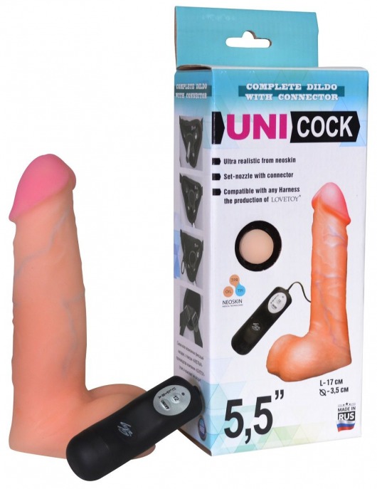 Фаллическая насадка Харнесс UNICOCK 5,5  с вибрацией - 17 см. - LOVETOY (А-Полимер) - купить с доставкой в Энгельсе