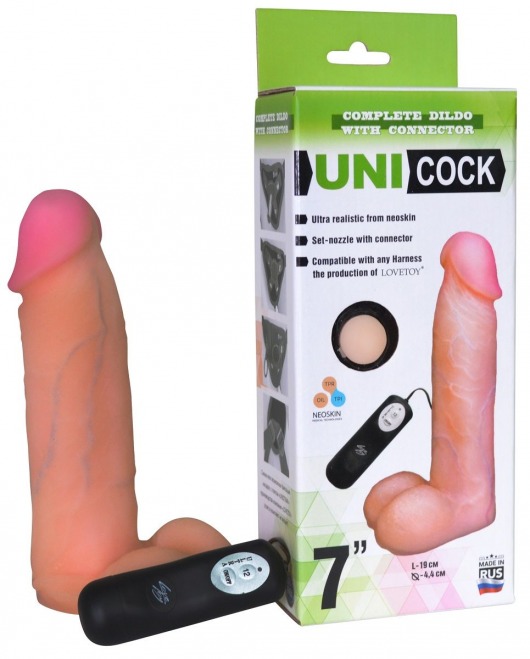 Фаллическая насадка Харнесс UNICOCK 7  с вибрацией - 19 см. - LOVETOY (А-Полимер) - купить с доставкой в Энгельсе
