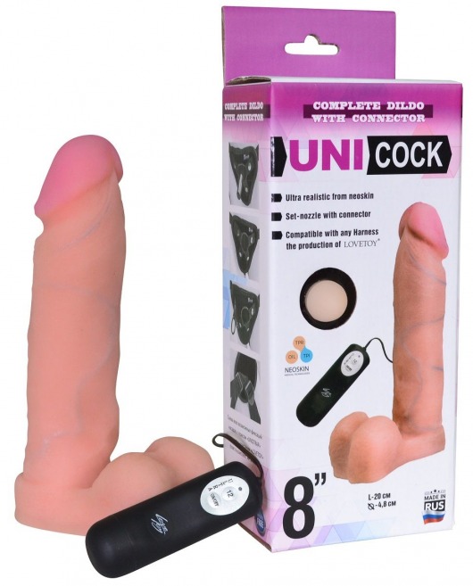 Фаллическая насадка Харнесс UNICOCK 8  с вибрацией - 20 см. - LOVETOY (А-Полимер) - купить с доставкой в Энгельсе