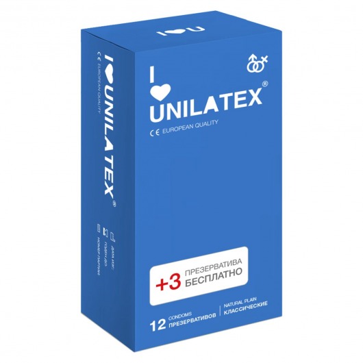 Классические презервативы Unilatex Natural Plain - 12 шт. + 3 шт. в подарок - Unilatex - купить с доставкой в Энгельсе