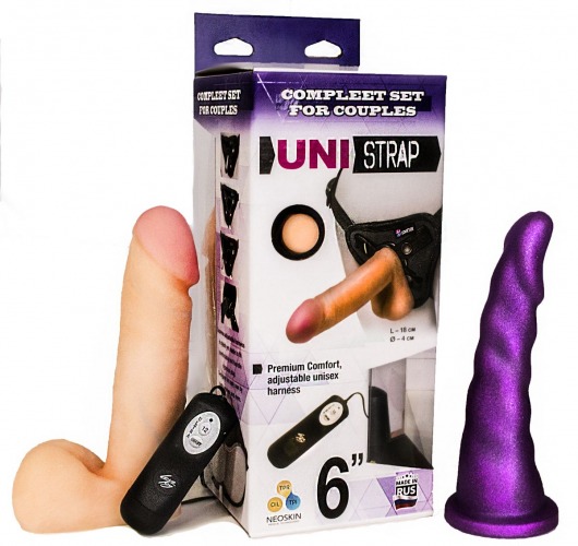 Вибрострапон с двумя насадками UniStrap - 18 и 18 см. - LOVETOY (А-Полимер) - купить с доставкой в Энгельсе