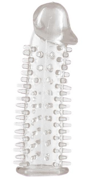 Прозрачная насадка на половой член с закрытой головкой и шипами - 12,5 см. - Toyfa Basic - в Энгельсе купить с доставкой