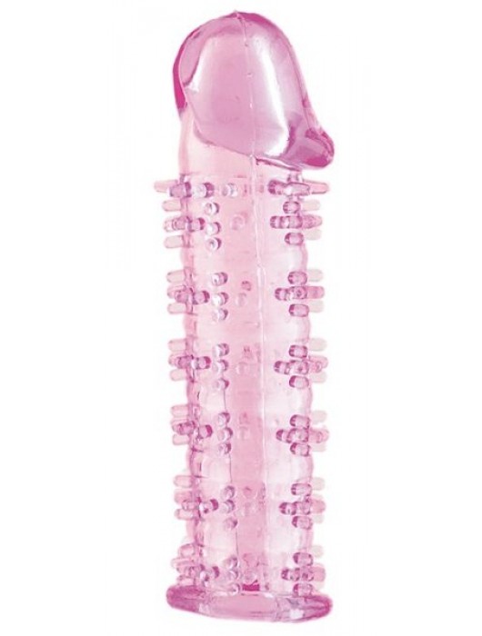 Гелевая розовая насадка на фаллос с шипами - 12 см. - Toyfa Basic - в Энгельсе купить с доставкой