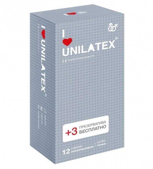 Презервативы с точками Unilatex Dotted - 12 шт. + 3 шт. в подарок - Unilatex - купить с доставкой в Энгельсе