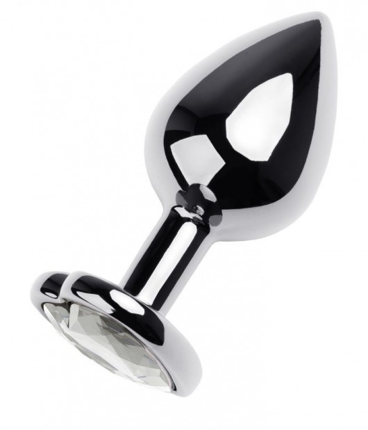 Серебристая анальная пробка с прозрачным кристаллом-сердцем - 8 см. - ToyFa - купить с доставкой в Энгельсе