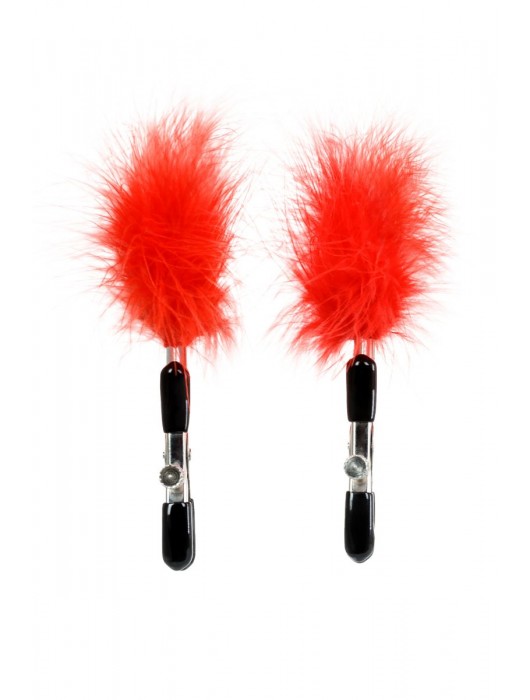Зажимы для сосков с красным пухом Theatre - ToyFa - купить с доставкой в Энгельсе
