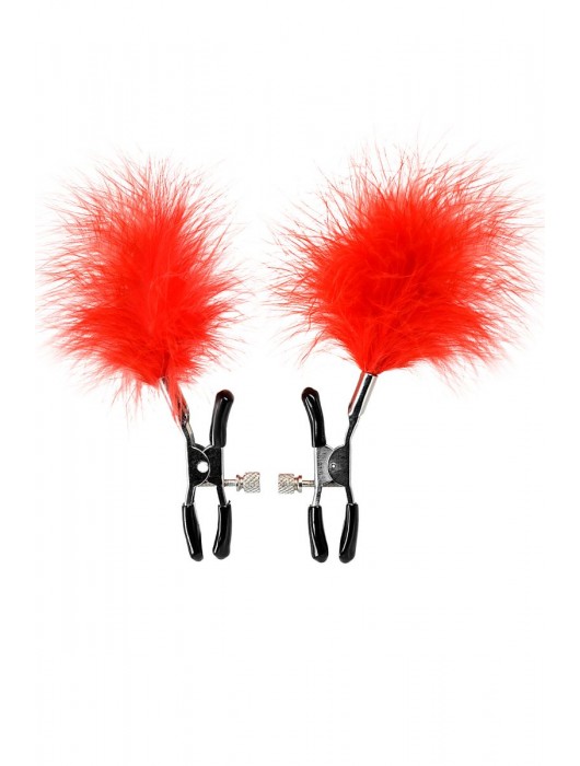Зажимы для сосков с красным пухом Theatre - ToyFa - купить с доставкой в Энгельсе