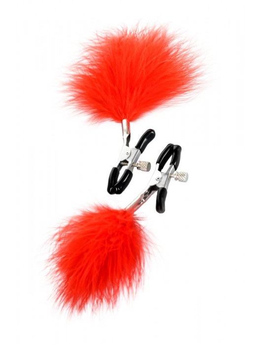 Зажимы для сосков с красным пухом Theatre - ToyFa - купить с доставкой в Энгельсе