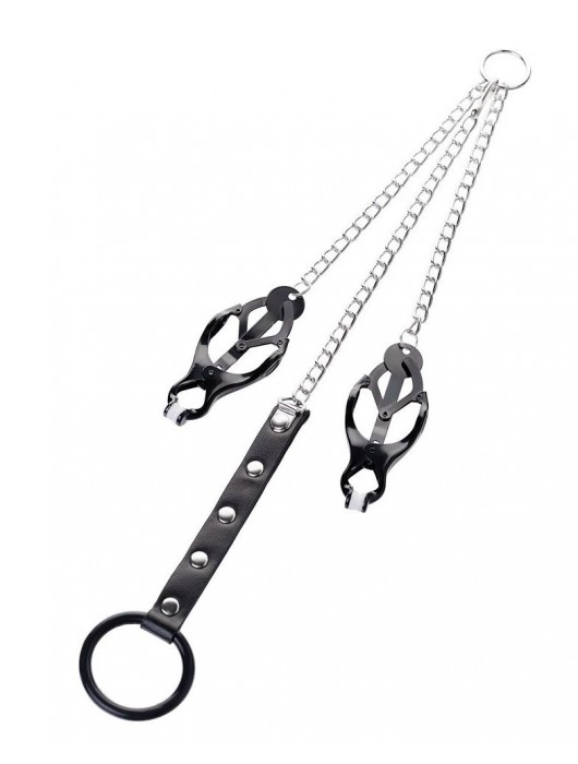 Черно-серебристые зажимы для сосков с кольцом для пениса TOYFA Metal - ToyFa - купить с доставкой в Энгельсе